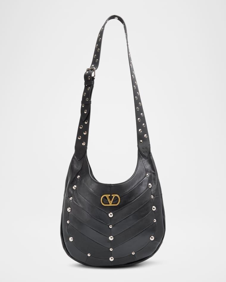 Hoboho Hobo Bag in Chevron Nappa Leather with Studs by VALENTINO
