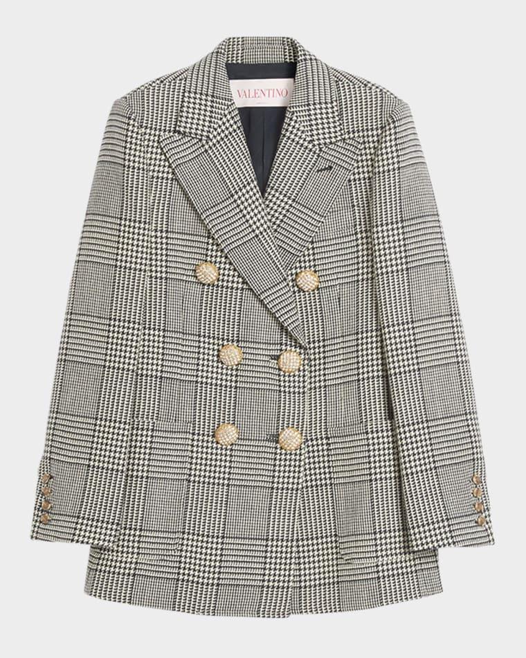Houndstooth Wool Double-Breasted Jacket by VALENTINO