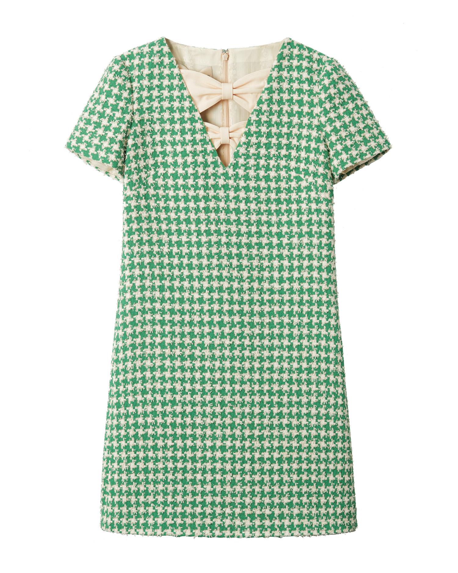 Houndstooth print bow neck dress by VALENTINO