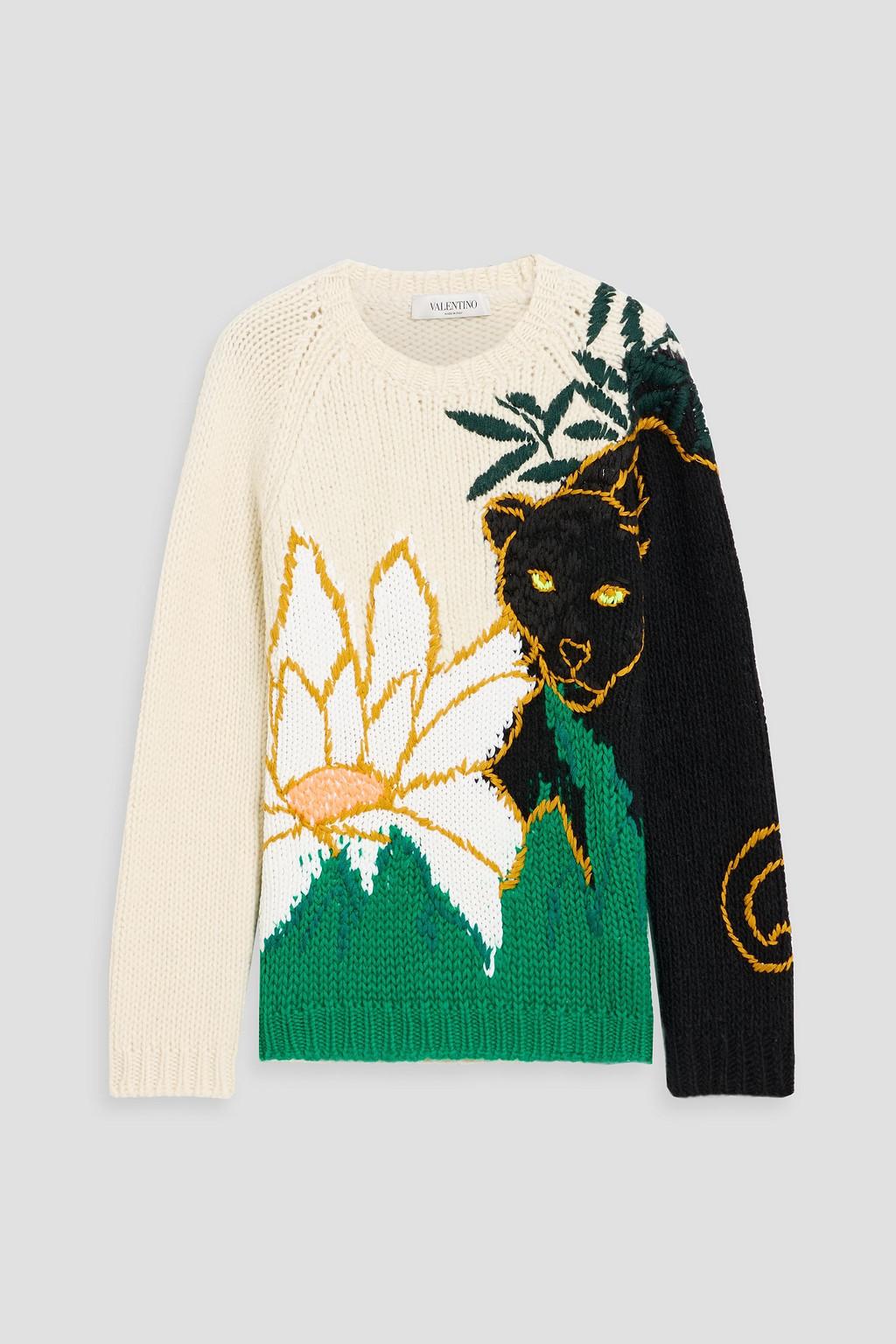 Intarsia wool, silk and cashmere-blend sweater by VALENTINO Intarsia wool, silk and cashmere-blend sweater by VALENTINO