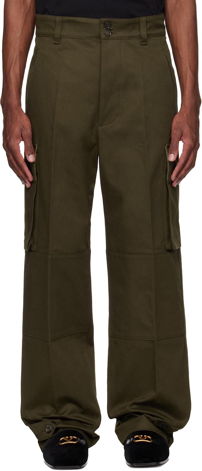 Khaki Cotton Gabardine Cargo Pants by VALENTINO