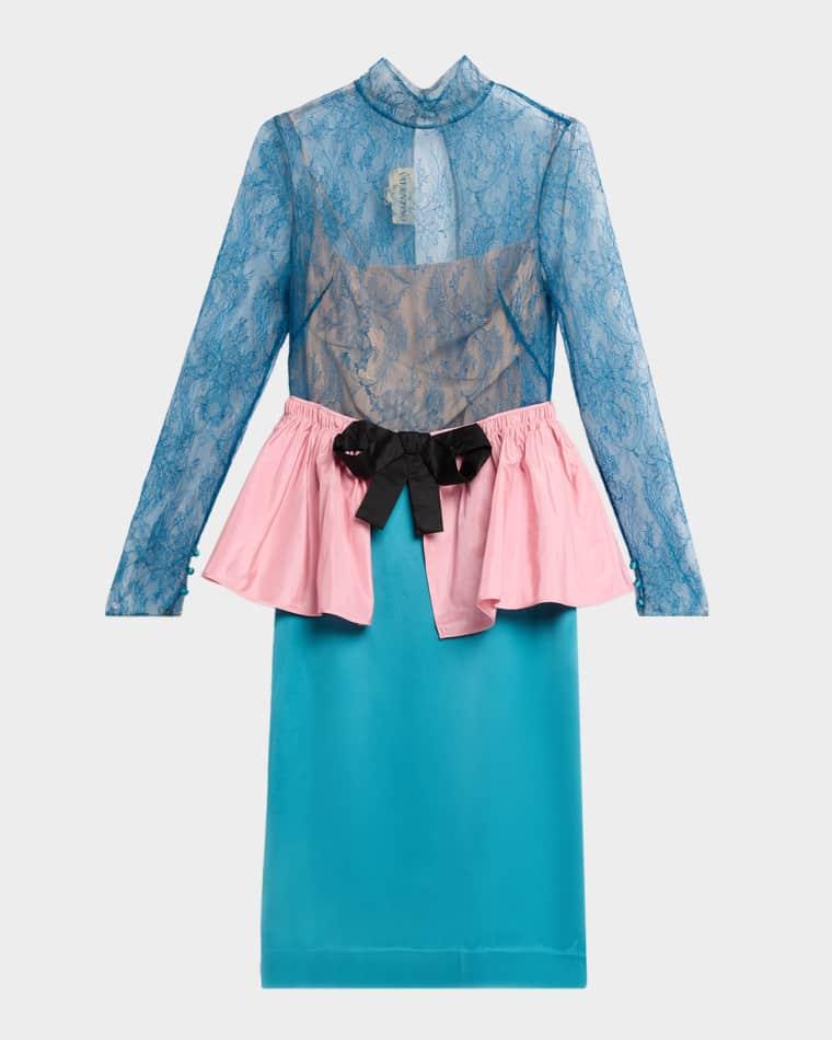 Lace Colorblock Peplum Dress by VALENTINO