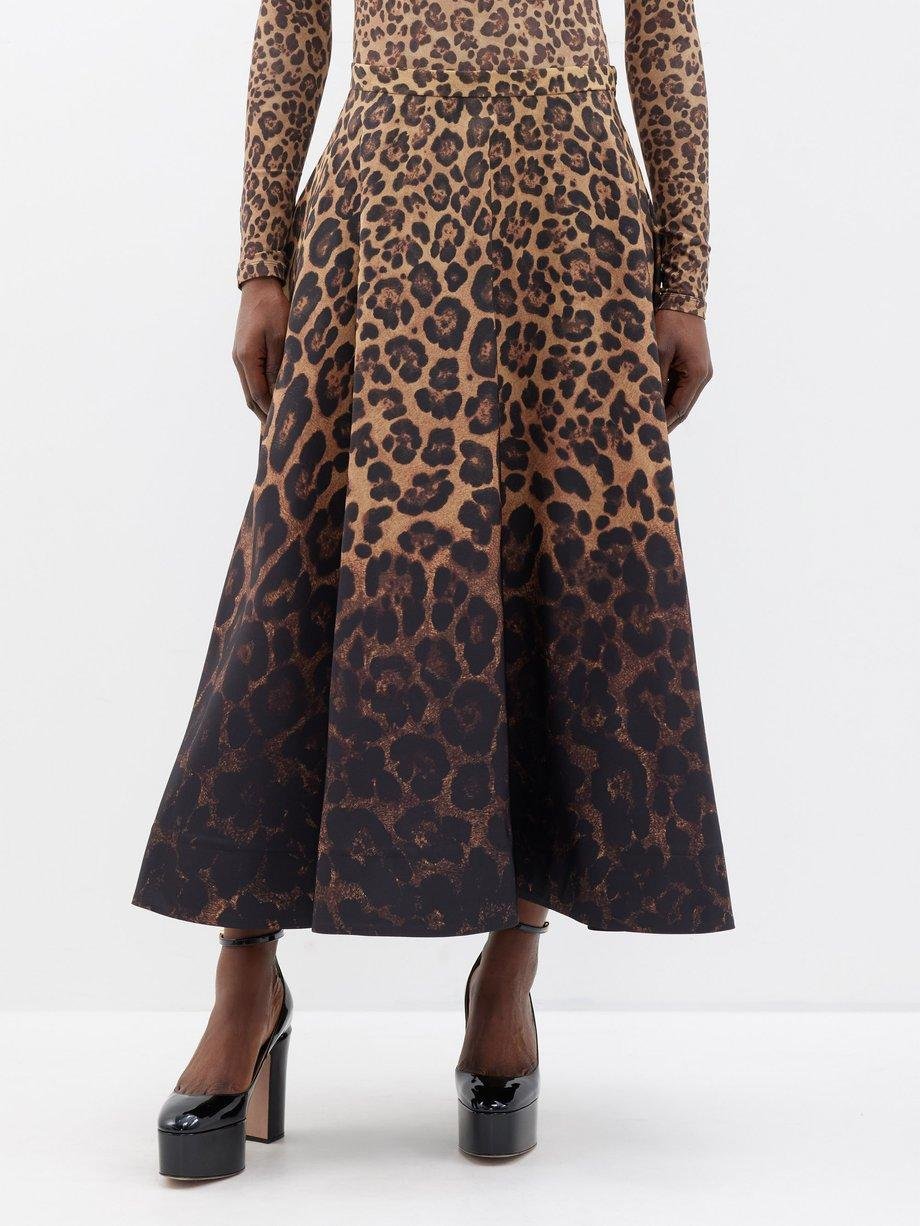 Leopard-print silk midi skirt by VALENTINO
