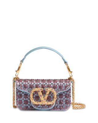 Locò Small Embellished VLogo Moiré Convertible Shoulder Bag by VALENTINO Locò Small Embellished VLogo Moiré Convertible Shoulder Bag by VALENTINO