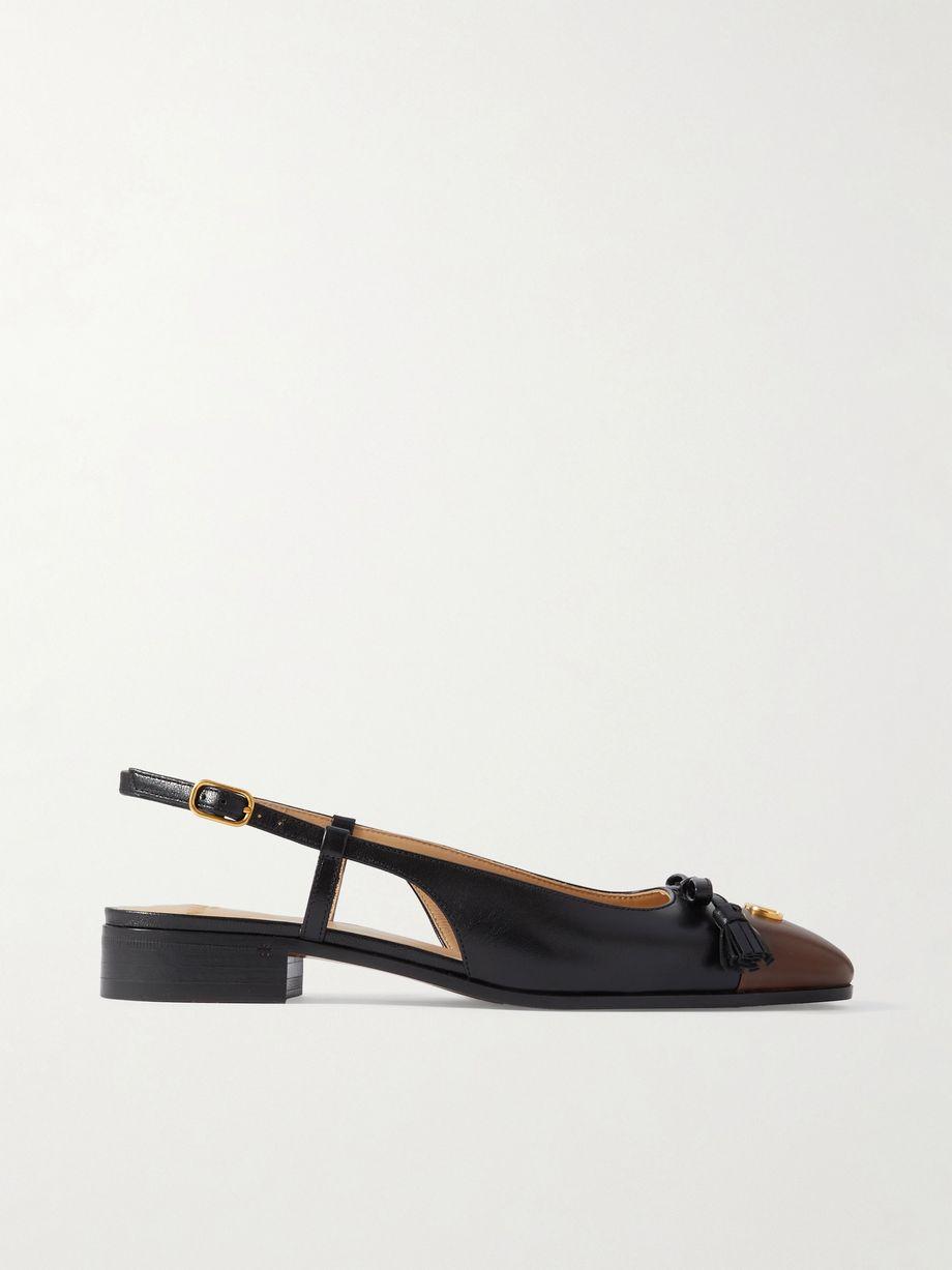 Logo-embellished tasseled leather slingback ballet flats by VALENTINO