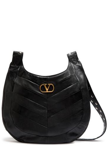 Logo-plaque chevron leather hobo bag by VALENTINO