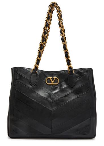 Logo-plaque chevron leather tote bag by VALENTINO
