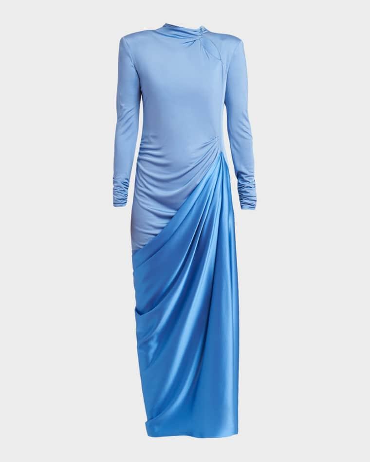 Long-Sleeve Draped Satin Maxi Dress by VALENTINO