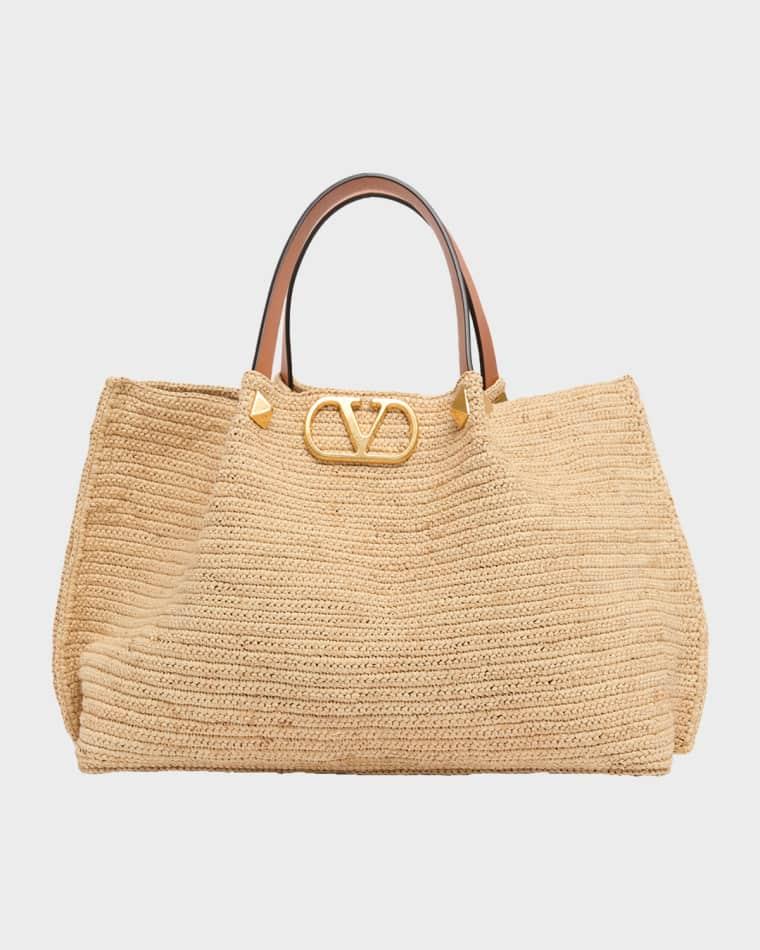 Medium Viscose Raffia Rockstud Tote Bag by VALENTINO
