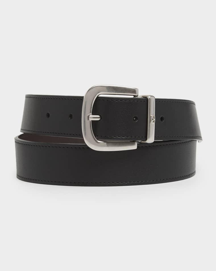 Men's Buckle Reversible Leather Belt by VALENTINO