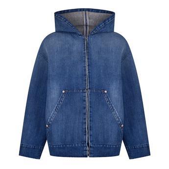 Men's Hooded Denim Cotton Long Sleeve Oversized Fit Denim Jacket by VALENTINO