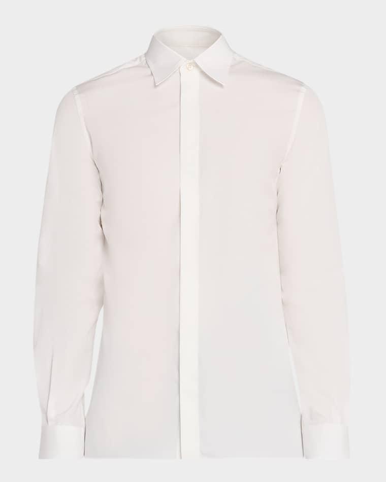 Men's Solid Cotton Hidden-Placket Sport Shirt by VALENTINO