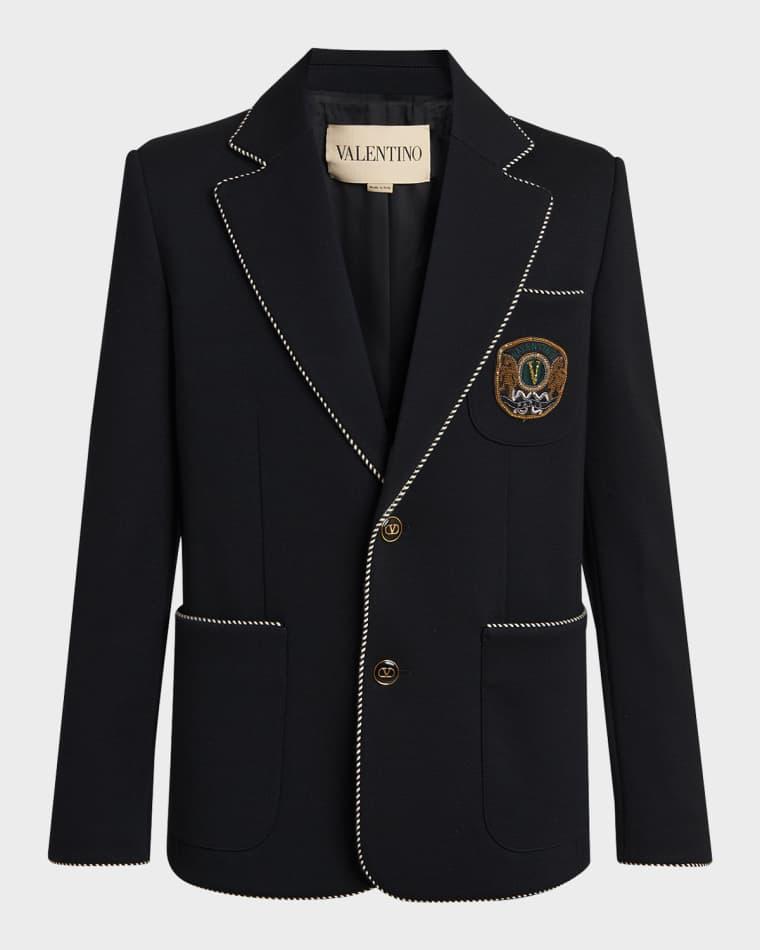 Men's Valentino Single Breasted Wool Jacket with Logo Patch by VALENTINO