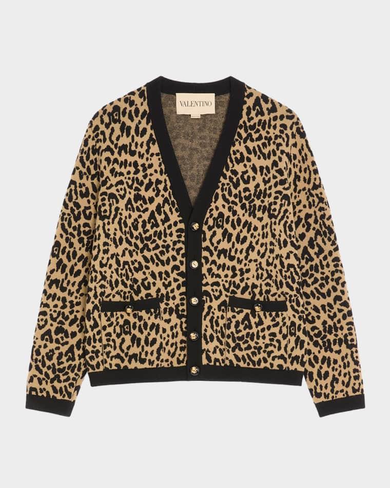 Men's Wool Cheetah Jacquard Knit Cardigan by VALENTINO