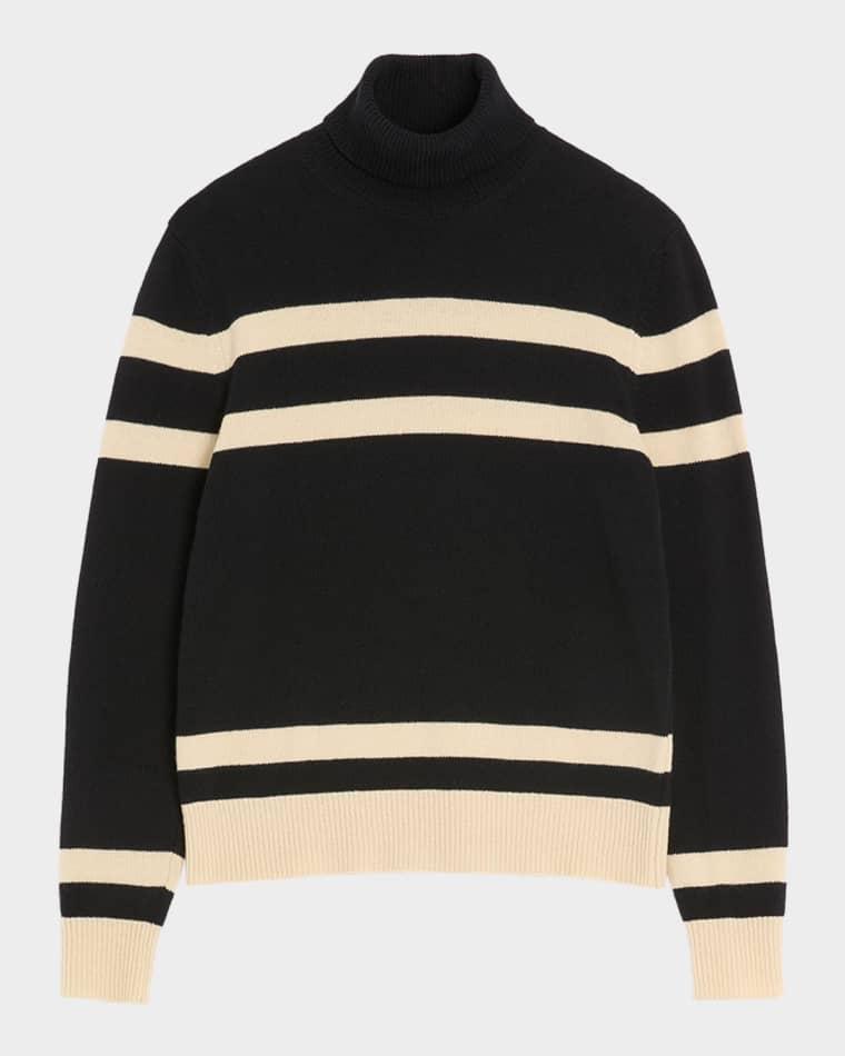 Men's Wool High-Neck Stripe Turtleneck Sweater with Vlogo Embroidery by VALENTINO