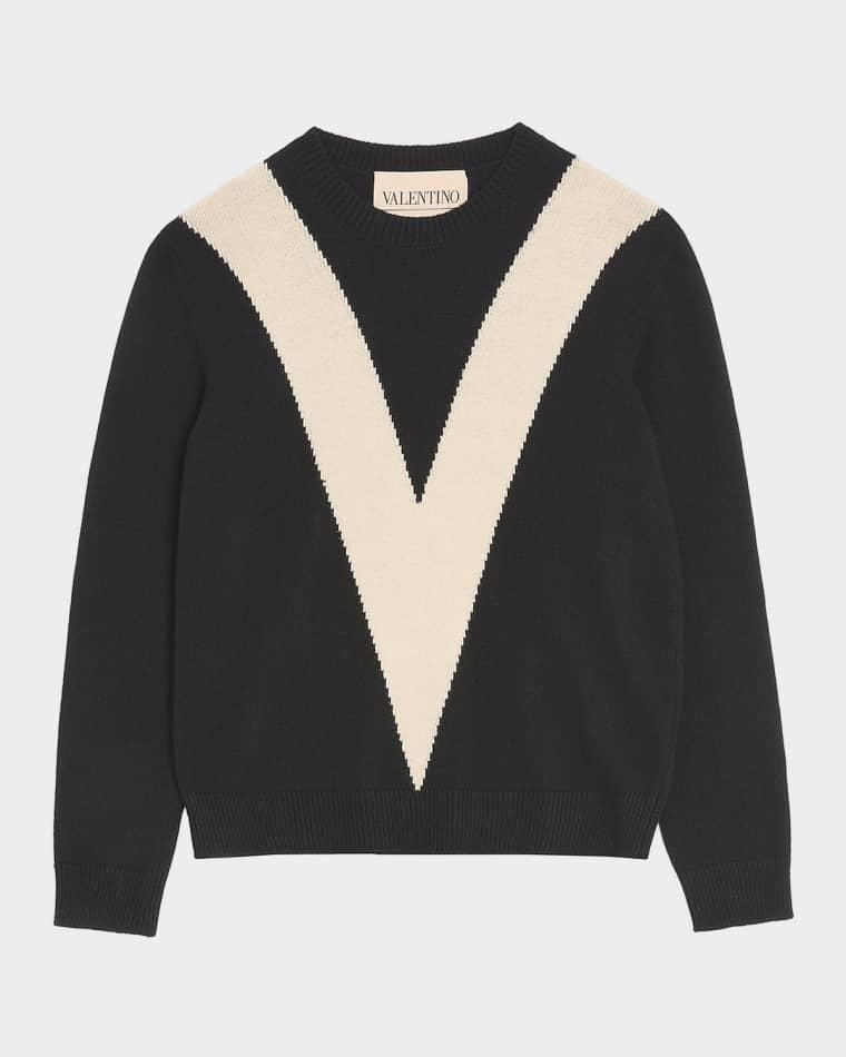 Men's Wool Inlaid V Crewneck Sweater by VALENTINO