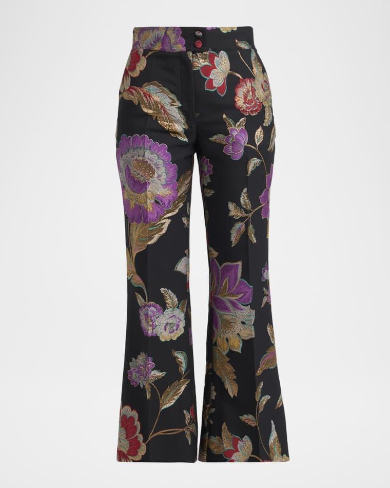 Metallic Floral Jacquard Flare Ankle Pants by VALENTINO
