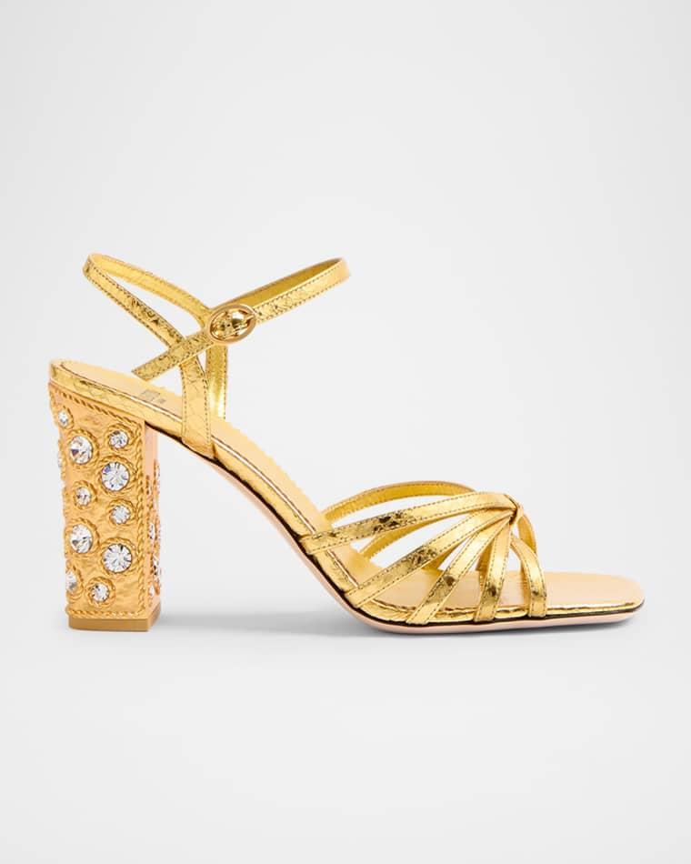 Metallic Jewel Ankle-Strap Sandals by VALENTINO