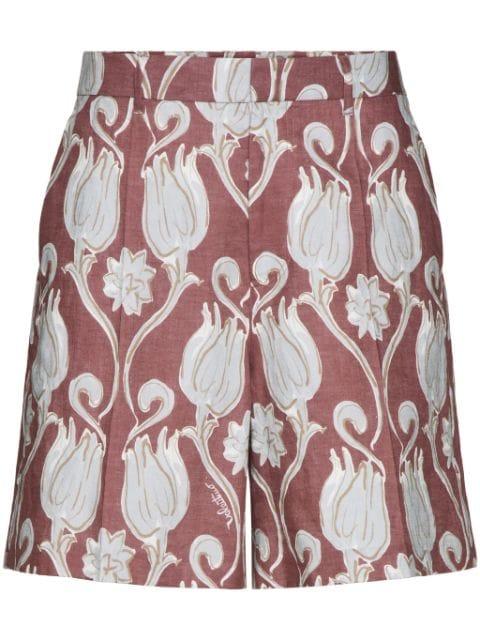 Metamorphos Tulips-print linen bermuda shorts by VALENTINO