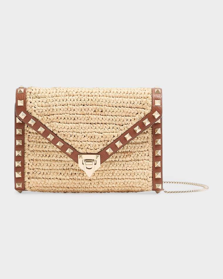 Mini Rockstud Raffia Leather-Trim Shoulder Bag by VALENTINO