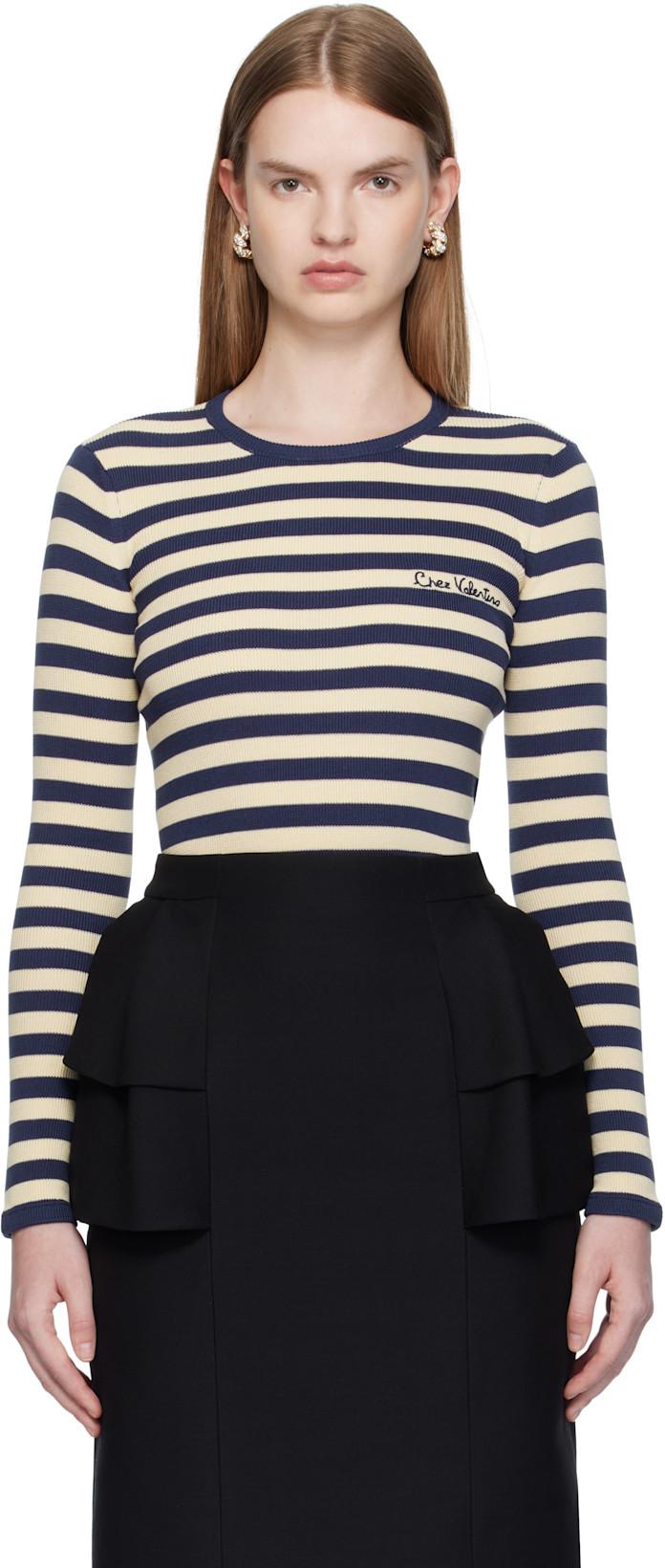 Navy & Beige Cotton T-shirt by VALENTINO
