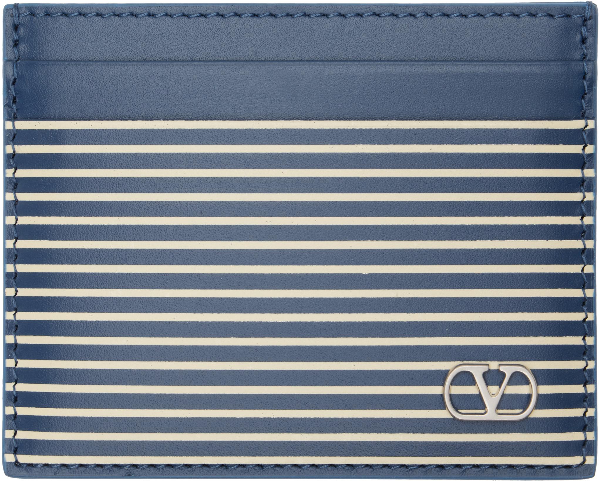 Navy & Off-White VLogo Signature Striped Print Card Holder by VALENTINO