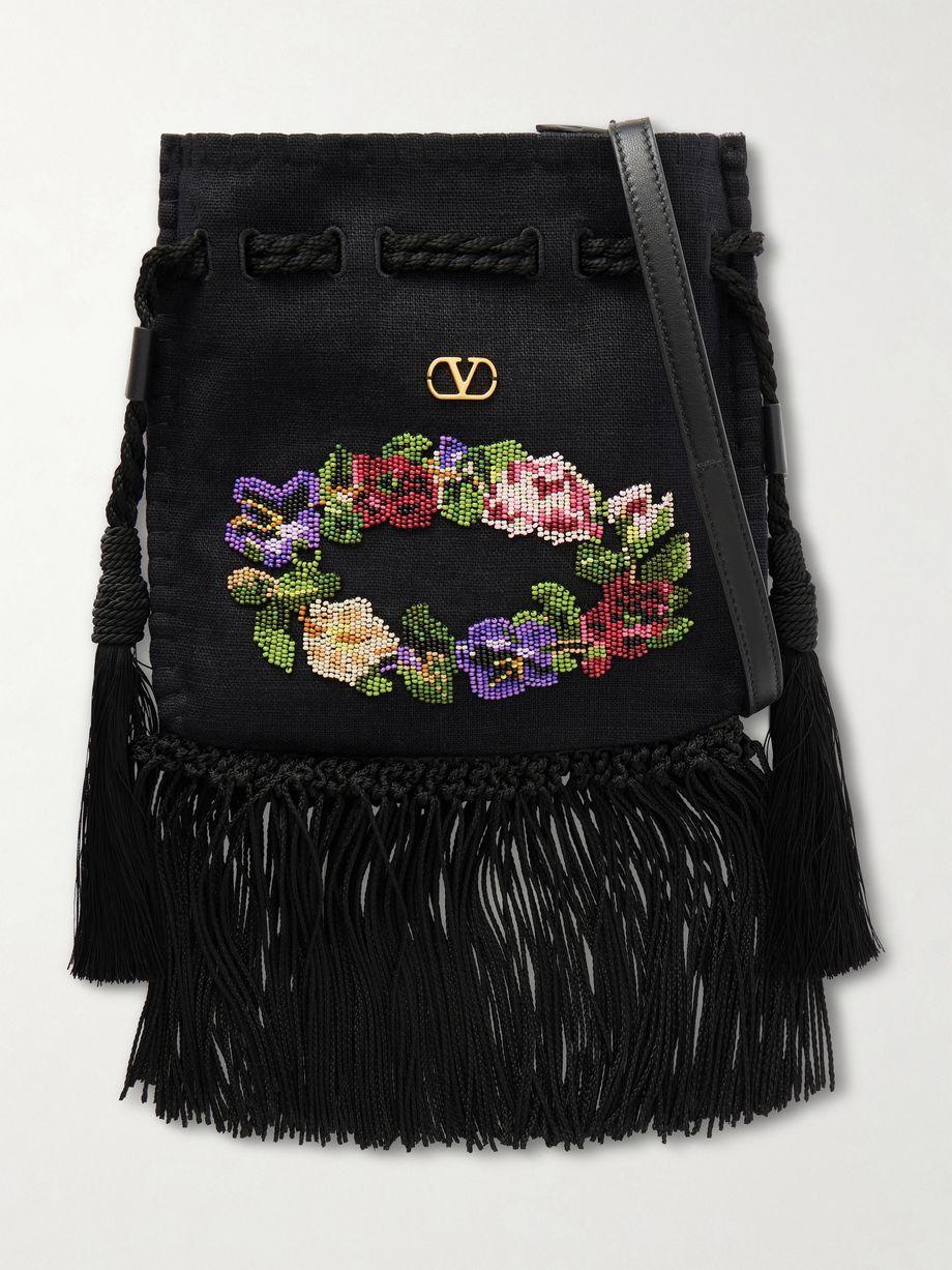 Nellcote Alice sequin-embellished brass logo drawstring bag by VALENTINO