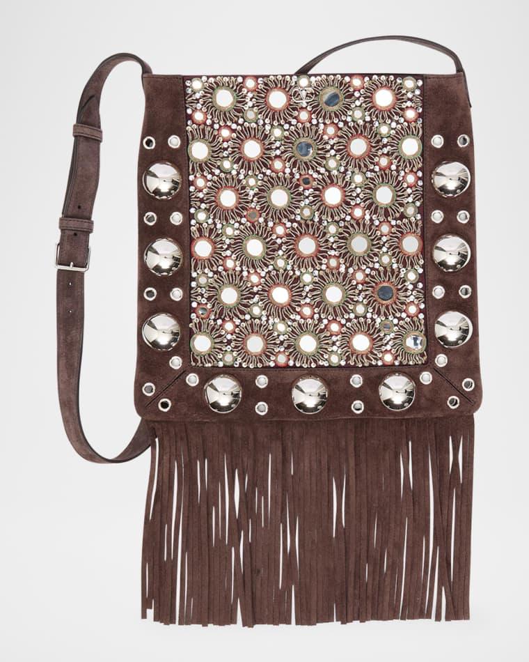 Nellcote Medium Studded Fringed Suede Crossbody Bag by VALENTINO