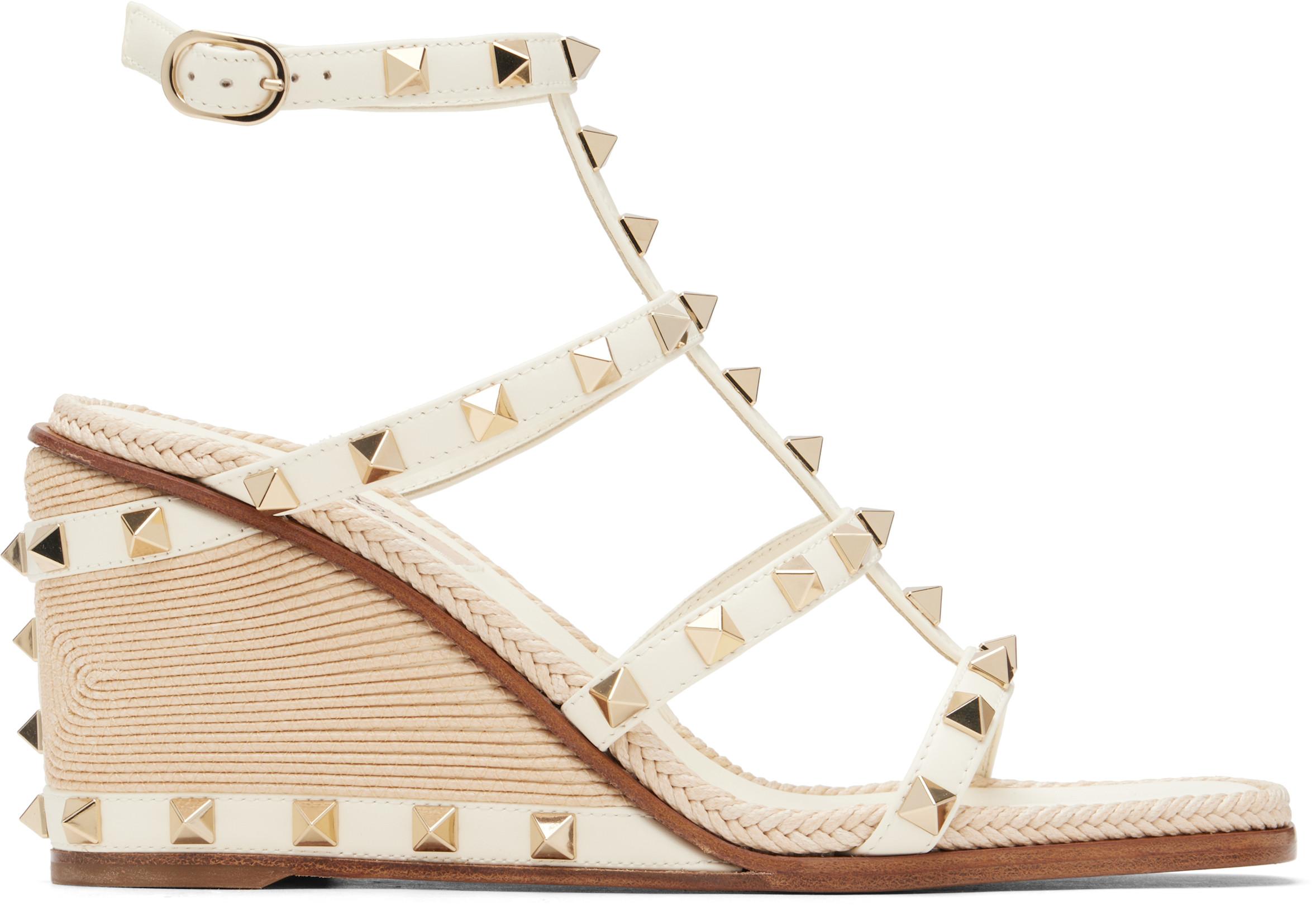 Off-White Cornely Embroidery Rockstud Wedge Sandals by VALENTINO