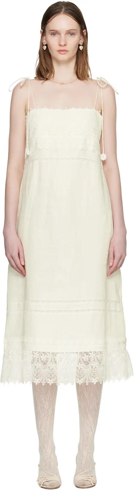 Off-White Linen Midi Dress by VALENTINO