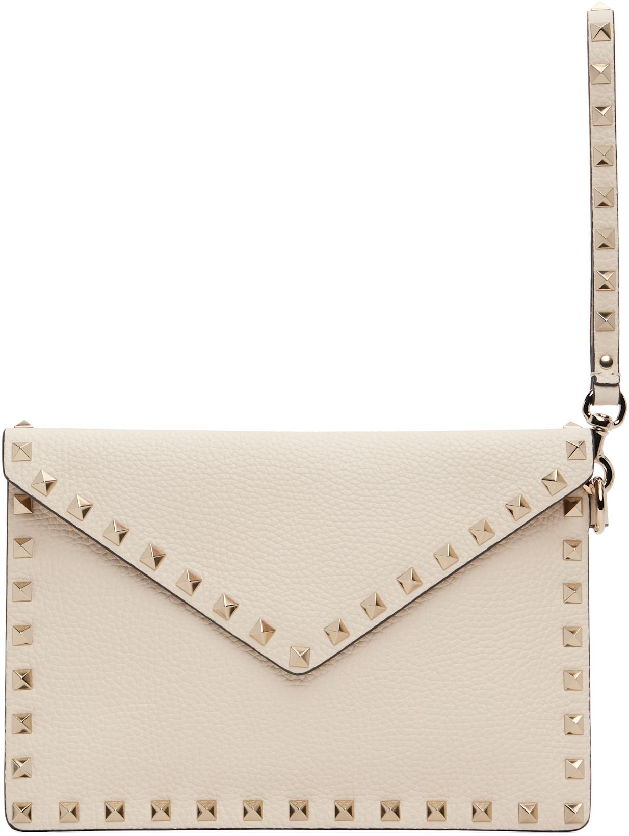 Off-White Rockstud Grainy Calfskin Envelope Pouch by VALENTINO