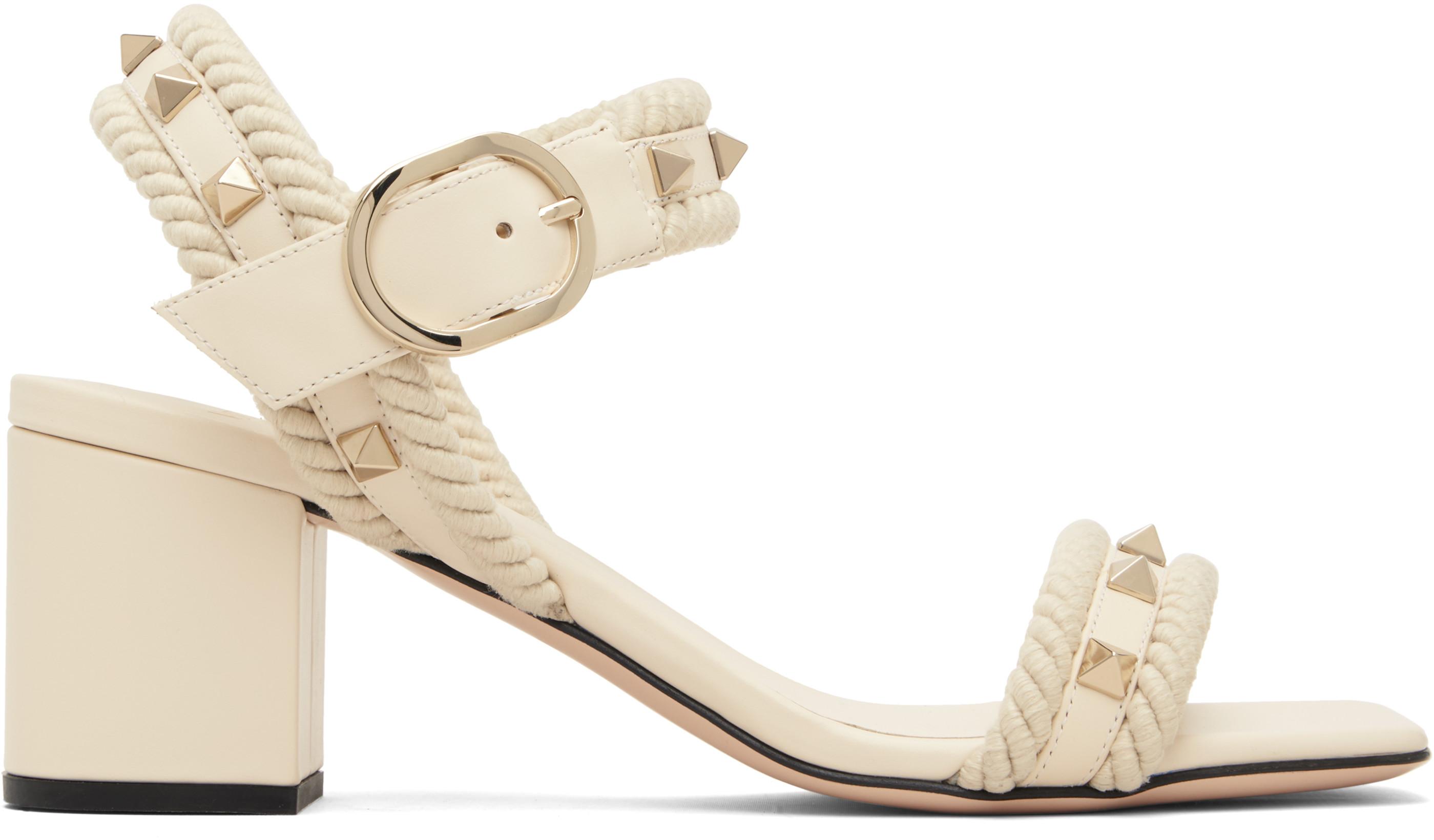 Off-White Rockstud Leather Rope Detail Heeled Sandals by VALENTINO