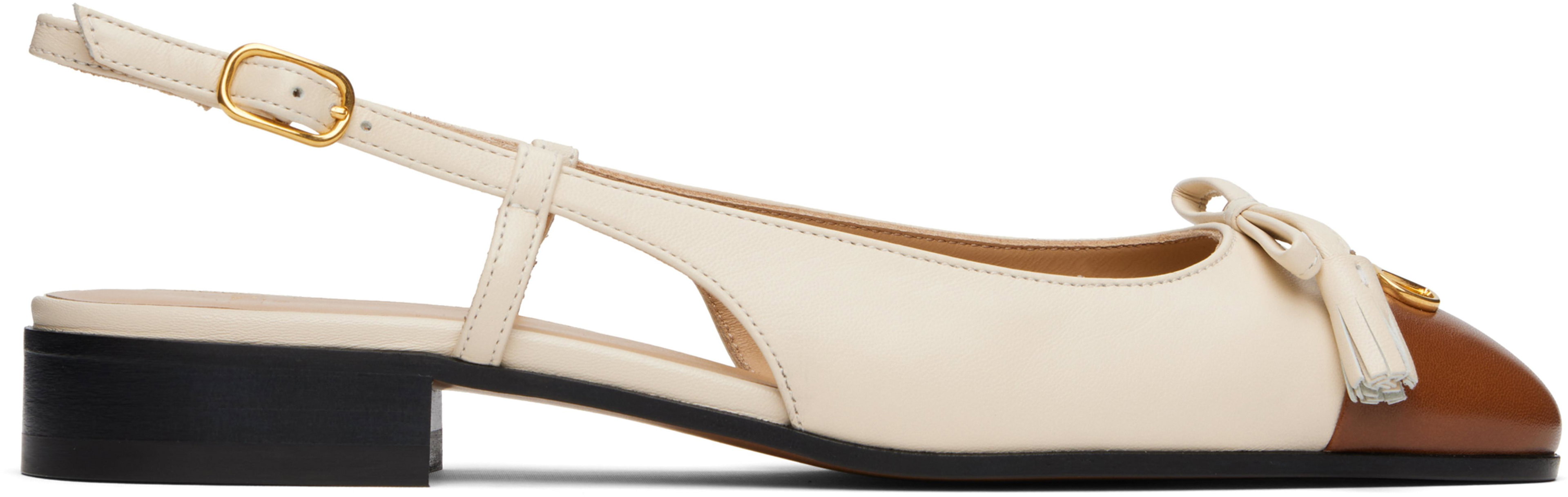 Off-White & Brown Valet Du Roi Slingback Ballerina Flats by VALENTINO