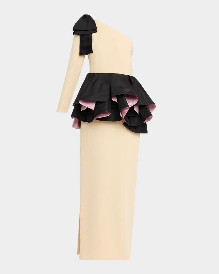 One-Shoulder Peplum Column Gown by VALENTINO