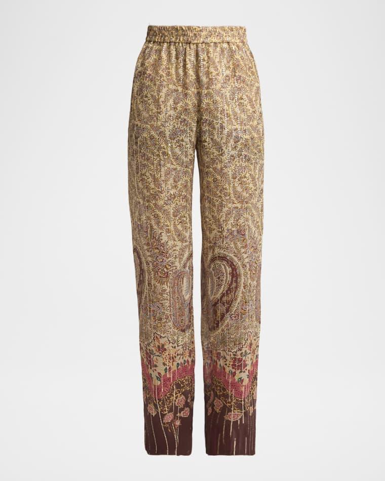 Paisley Metallic Silk Straight-Leg Pull-On Pants by VALENTINO