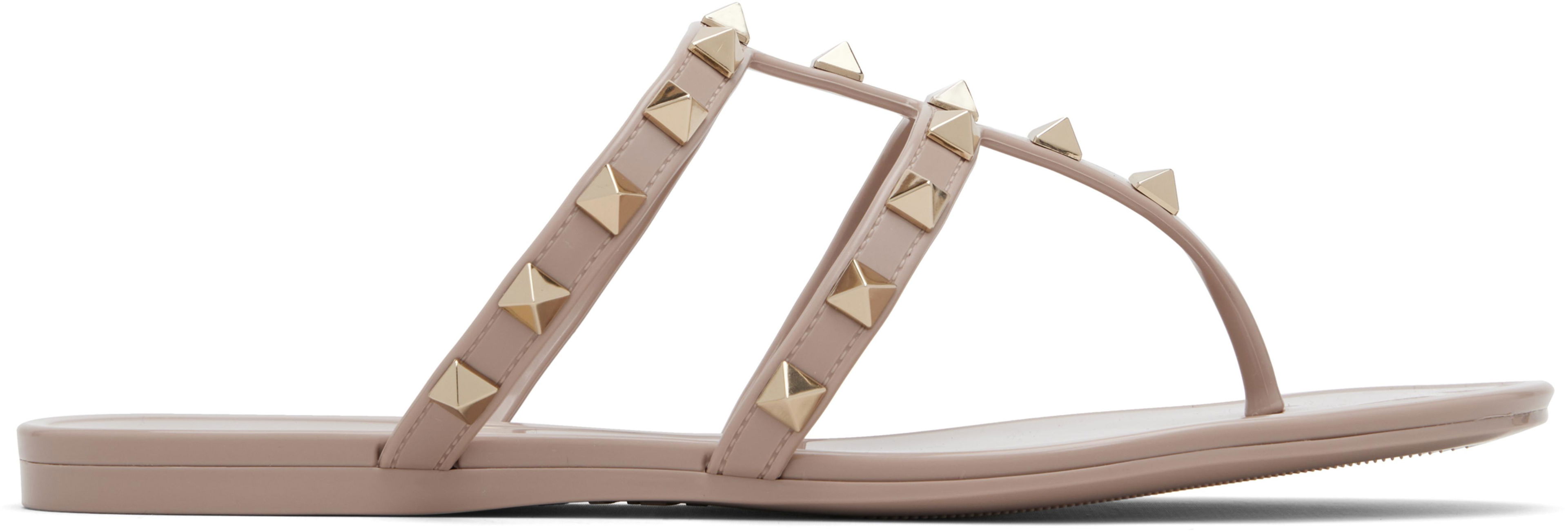 Pink Summer Rockstud Thong Sandals by VALENTINO