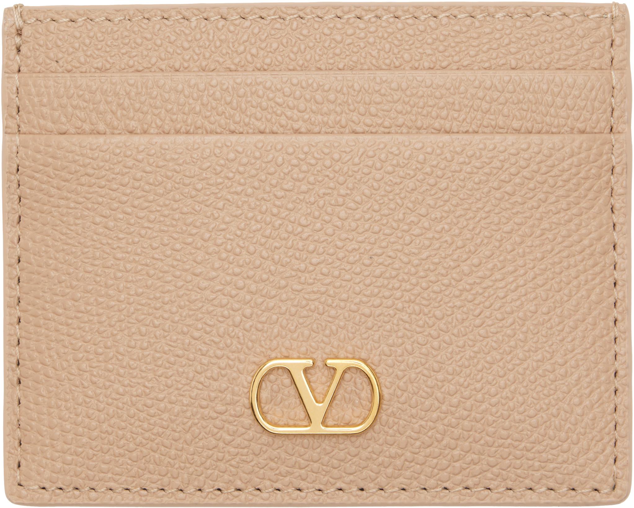 Pink VLogo Signature Grainy Calfskin Card Holder by VALENTINO