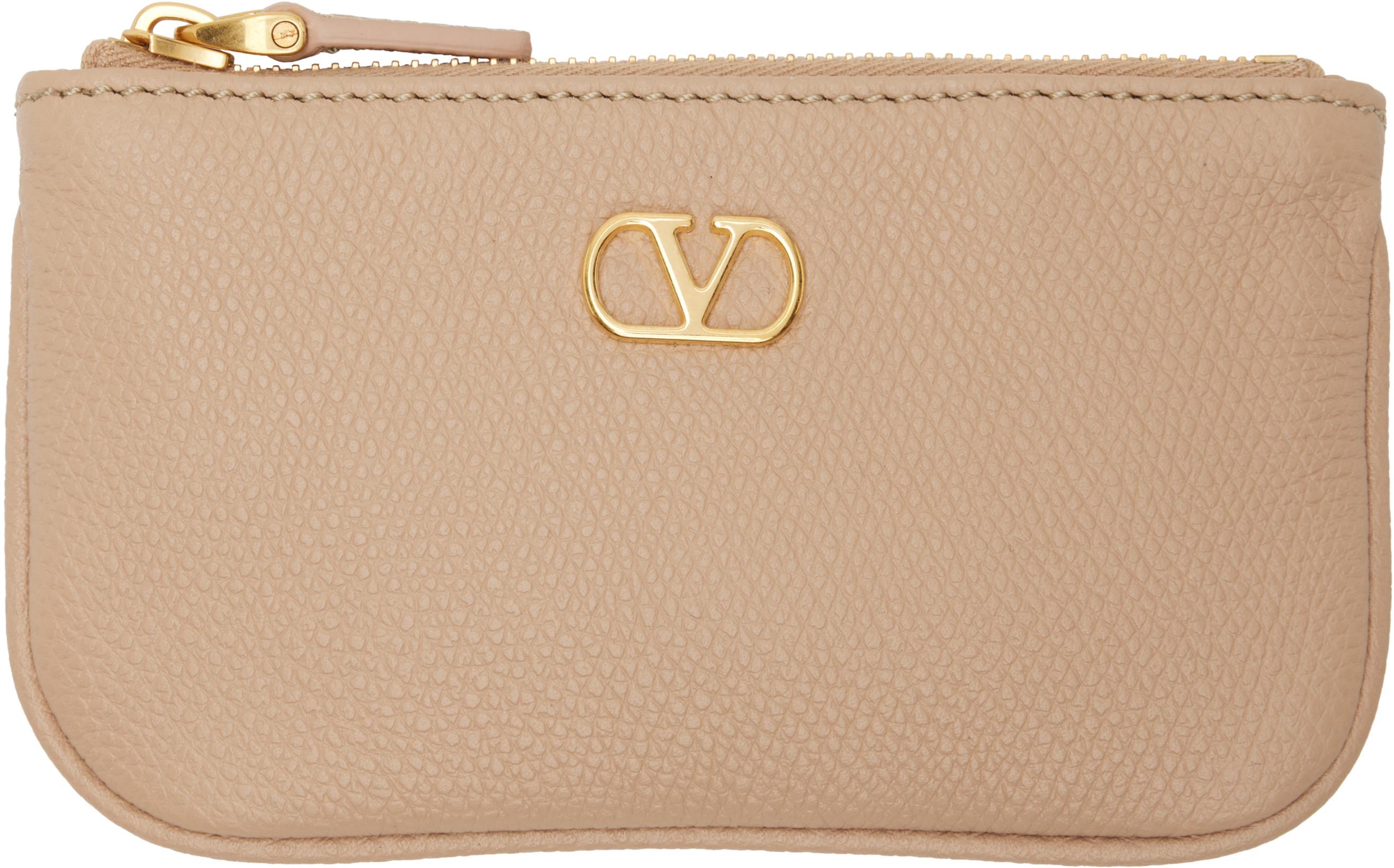 Pink VLogo Signature Grainy Calfskin Coin Pouch by VALENTINO