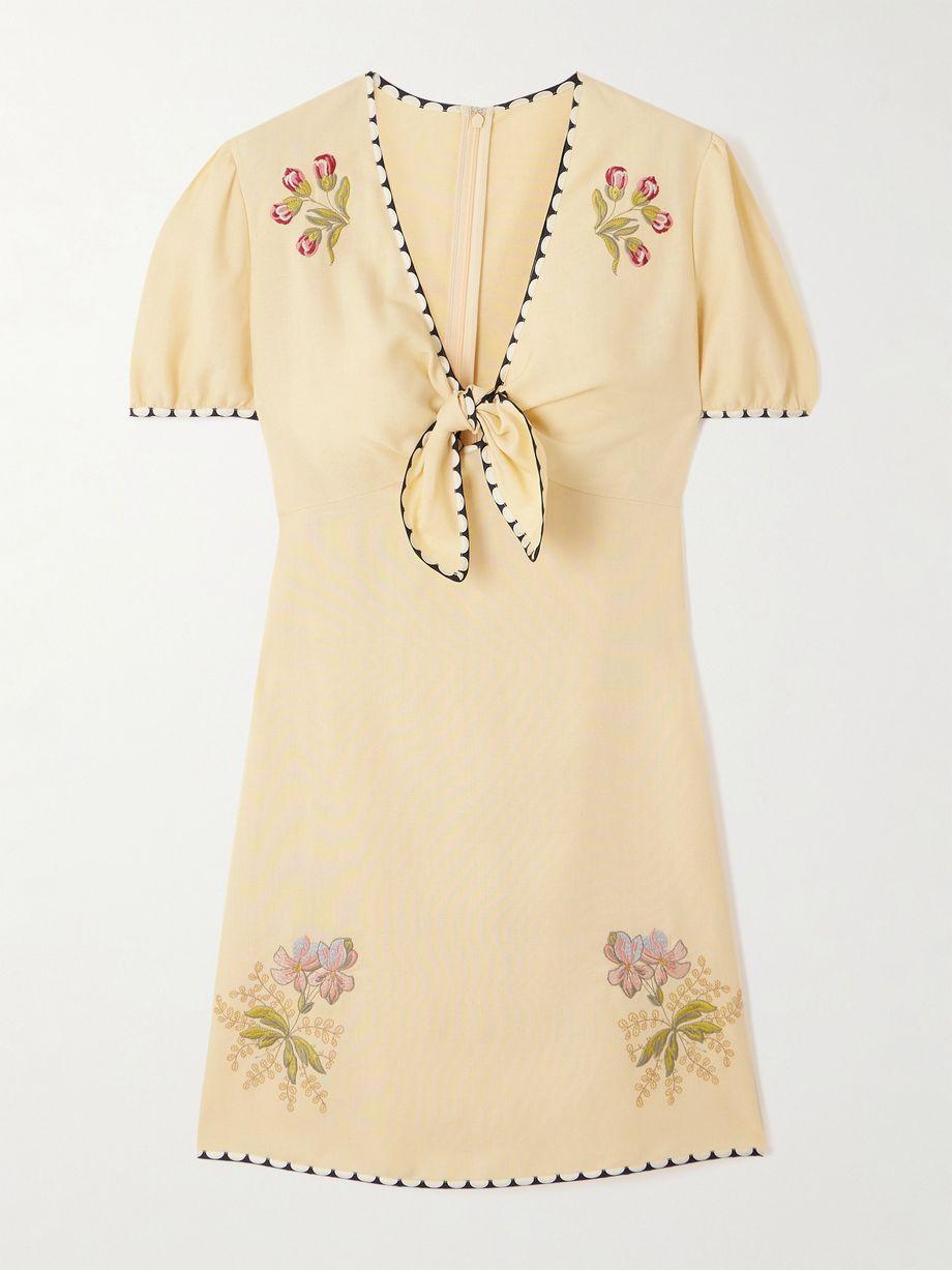 Printed twill-trimmed embroidered woven mini dress by VALENTINO