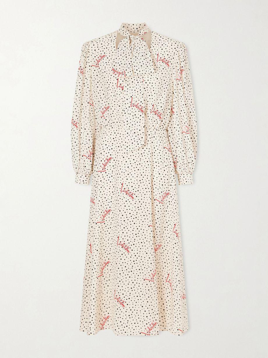 Pussy-bow polka-dot silk crepe de chine maxi dress by VALENTINO