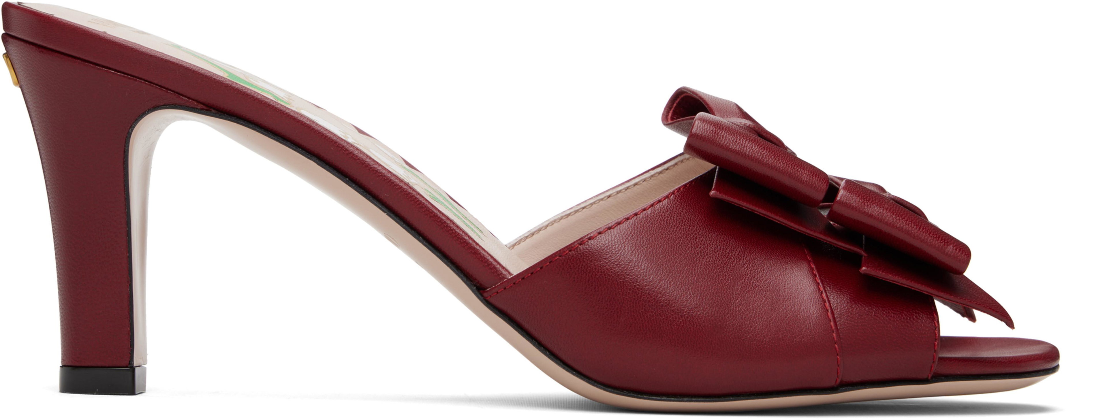 Red Leather Bow Heeled Sandals by VALENTINO