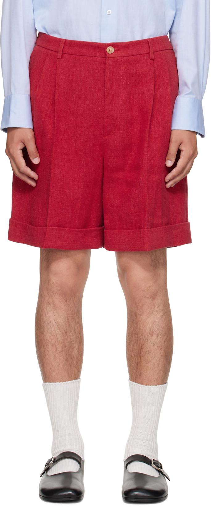 Red Linen Bermuda Shorts by VALENTINO