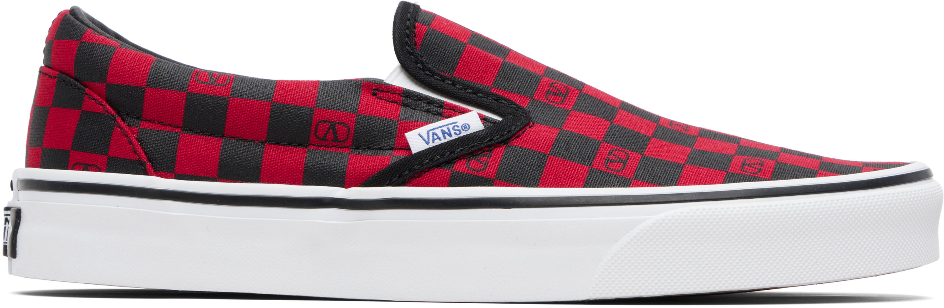 Red & Black Vans Edition VLogo Checkerboard Print Slip-on Sneakers by VALENTINO