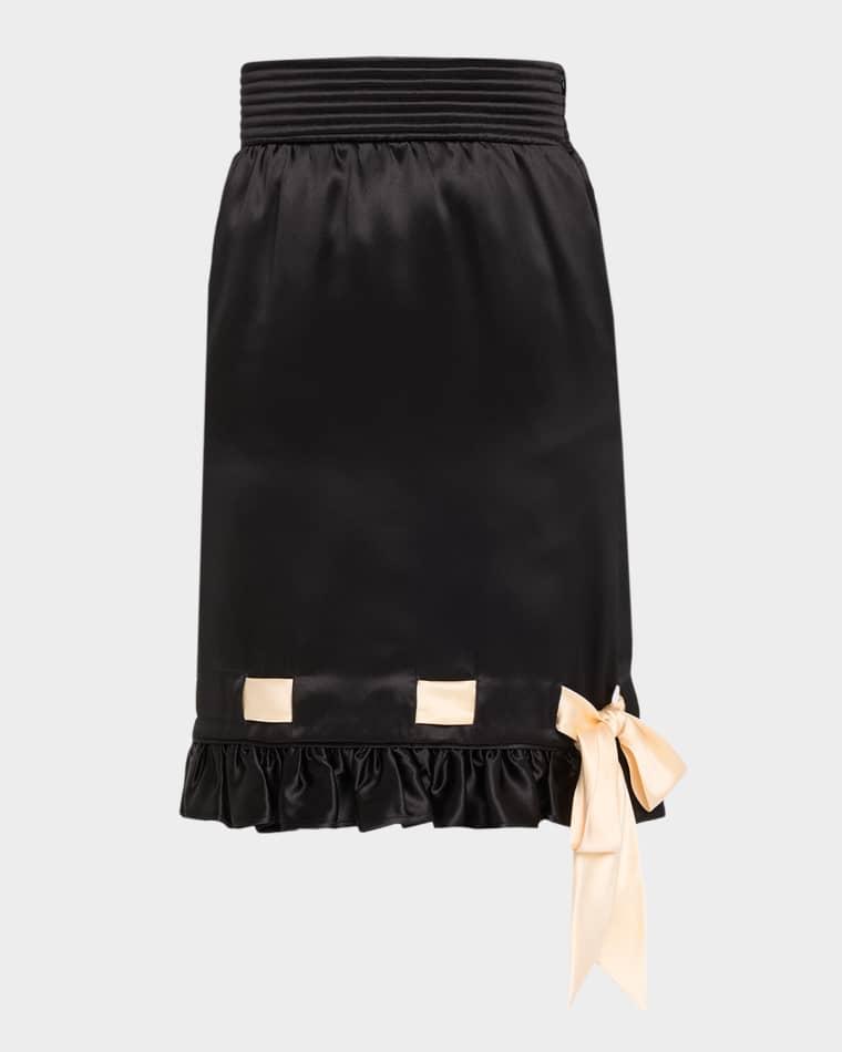 Ribbon Ruffle Hem Double Satin Skirt by VALENTINO