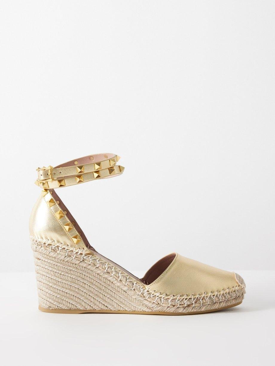 Rockstud 85 leather espadrille wedges by VALENTINO