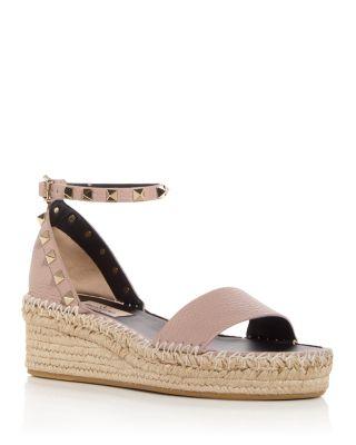Rockstud Flatform Ankle-Strap Espadrille Sandals by VALENTINO