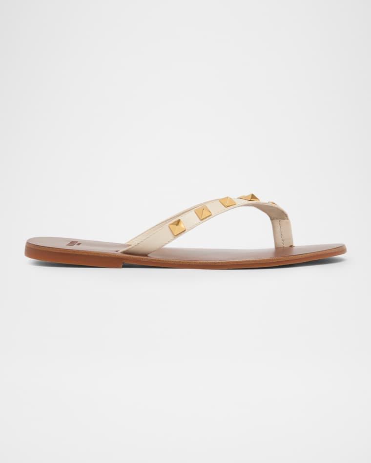 Rockstud Leather Flat Thong Sandals by VALENTINO