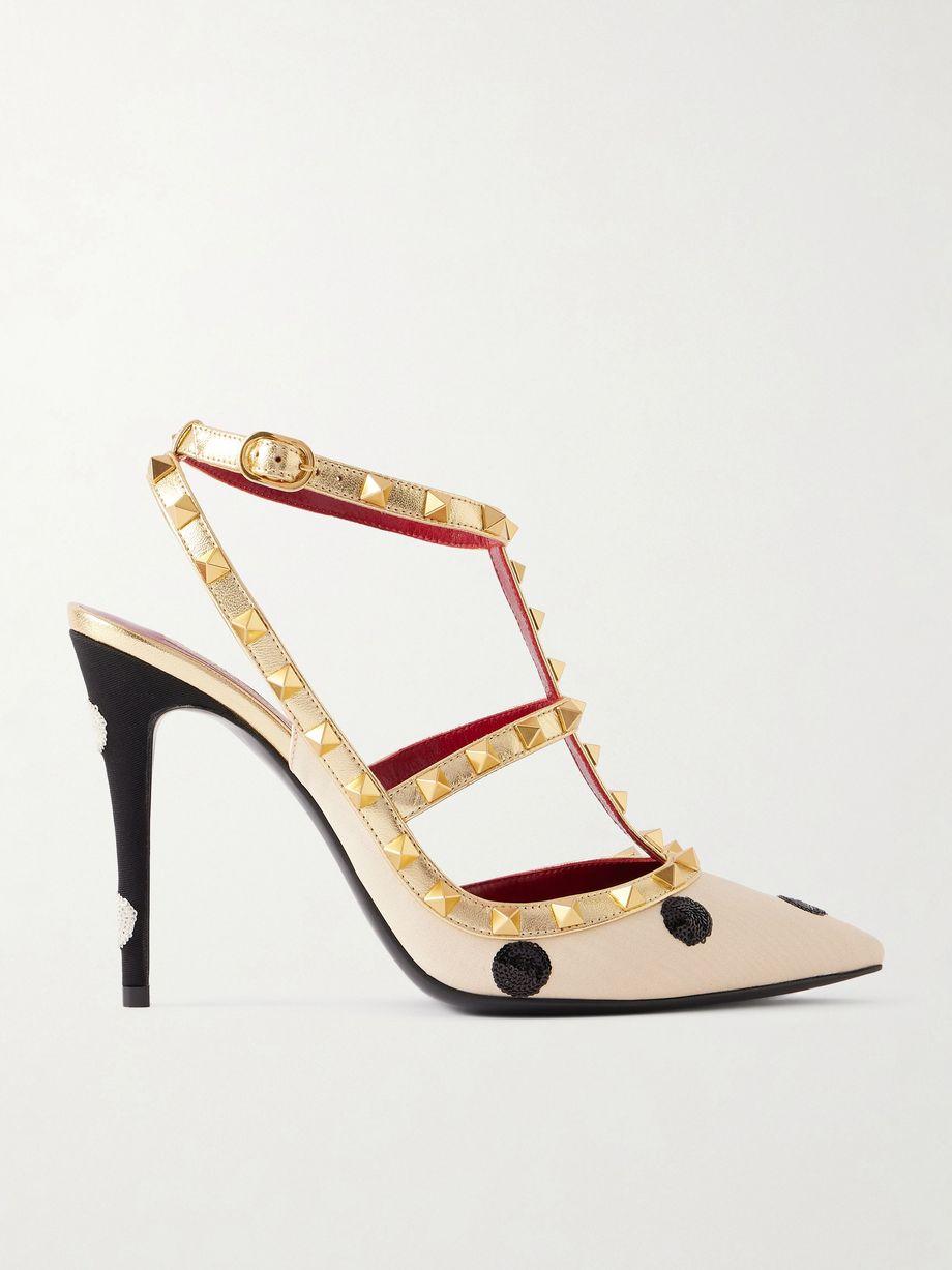 Rockstud embellished studded polka-dot canvas pumps by VALENTINO