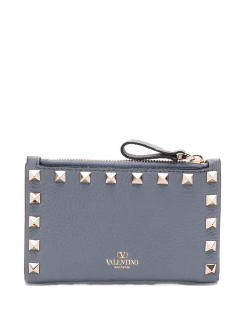 Rockstud grainy calfskin cardholder with zip by VALENTINO