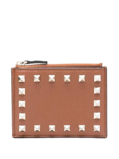 Rockstud grainy calfskin cardholder with zip by VALENTINO